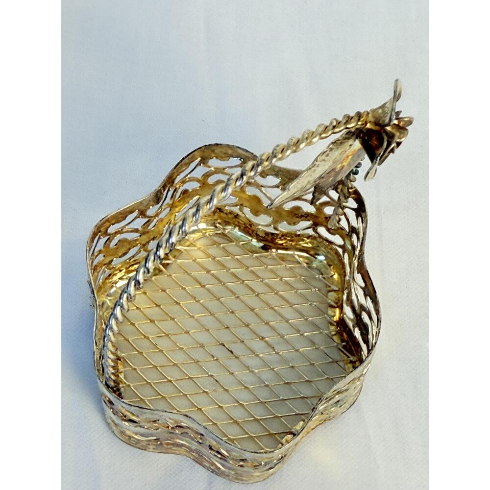 Set of 4  Silver Plated Metal Rose Handle Decorative Trinket Baskets - Picture 14 of 14
